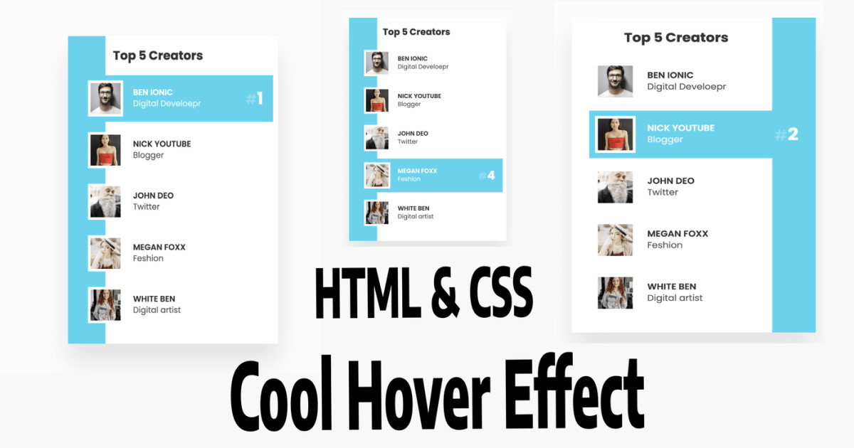 Html CSS List UI Design with Cool Hover Effect | Devhubspot
