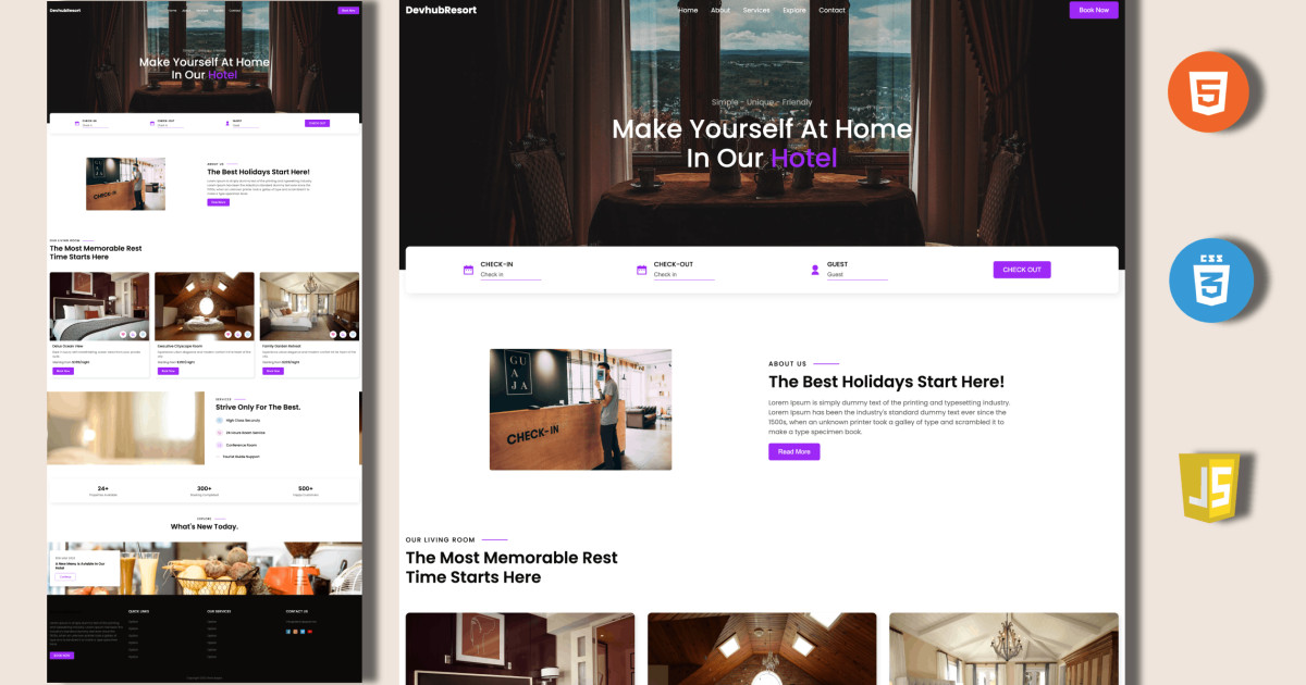 Create A Hotel Website Using HTML CSS And JavaScript | Responsive Landing Page